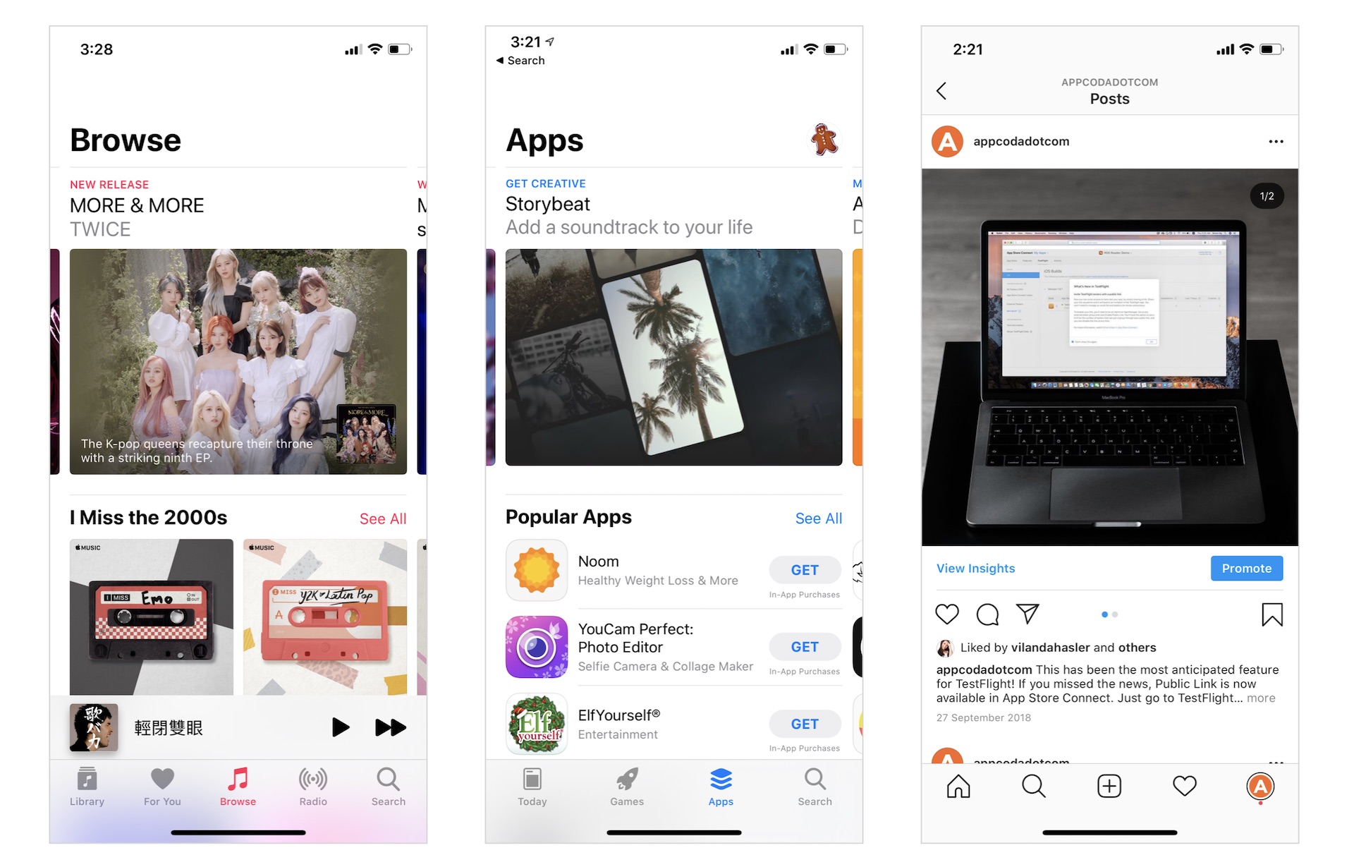 图 27.1. Music, App Store 和 Instagram app 都有用轮播设计