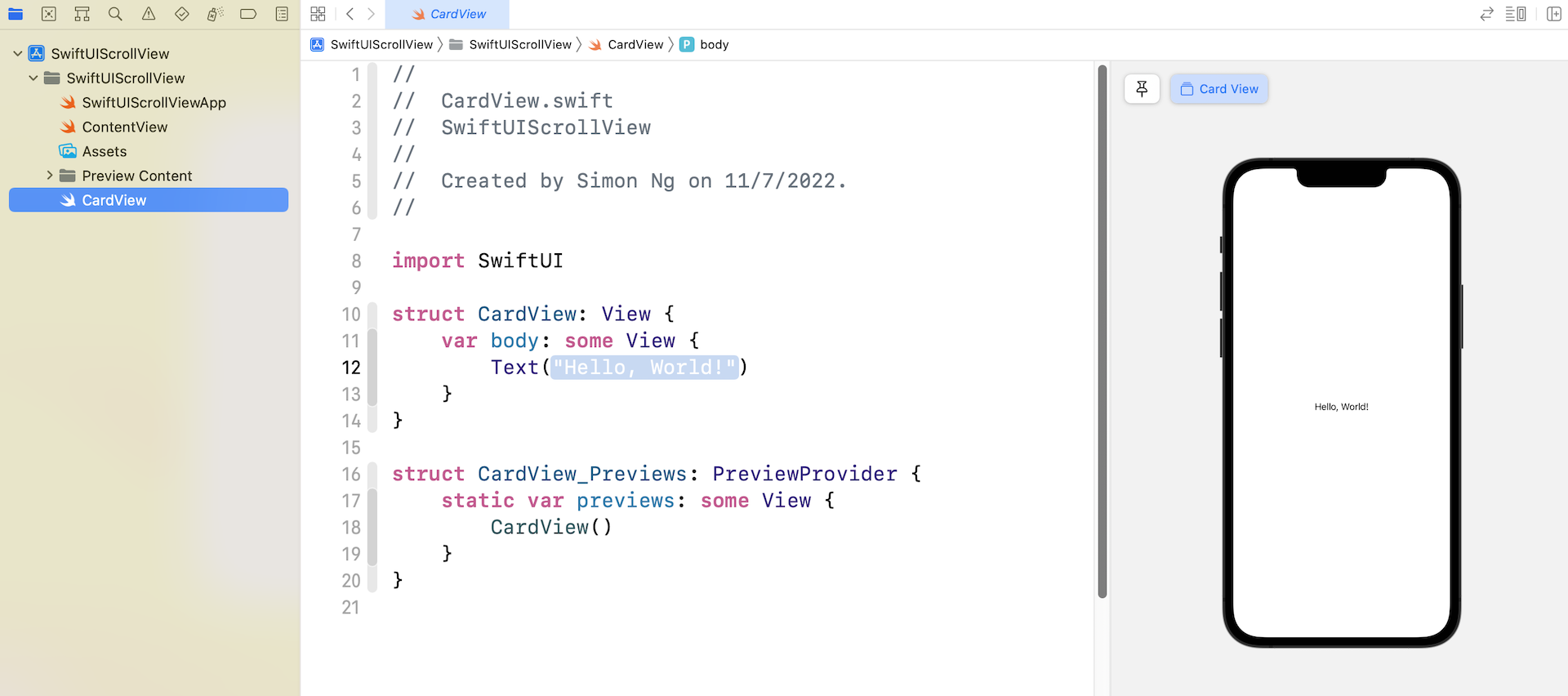 图 5.5. 就像ContentView.swift 一样，你可以在画布中预览CardView.swift