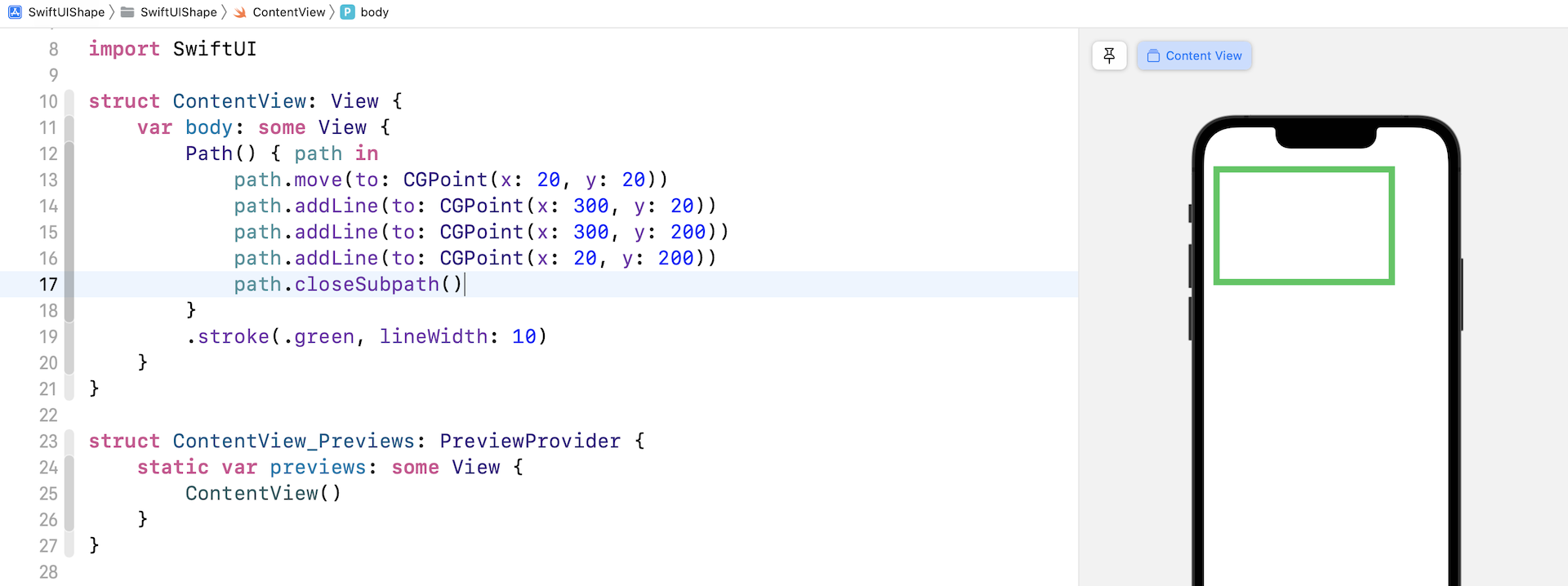 图 8.5　使用 closeSubpath() 封闭路径