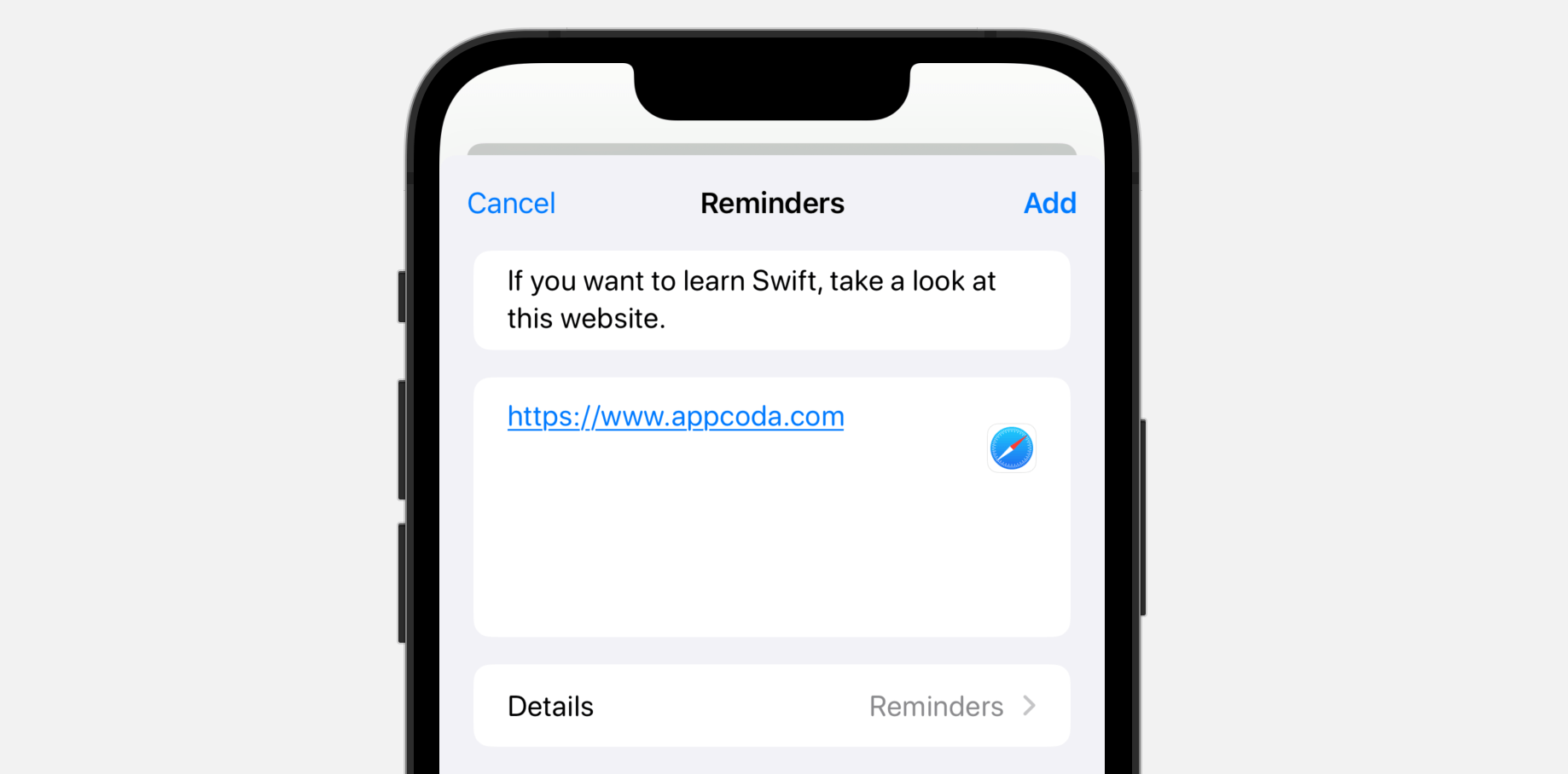 图 40.4. Reminders App 显示默认的信息